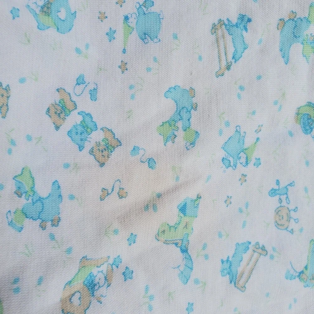Vtg Carter's Baby Blanket Blue Animals Cotton Flannel Made in USA 1980s 90s